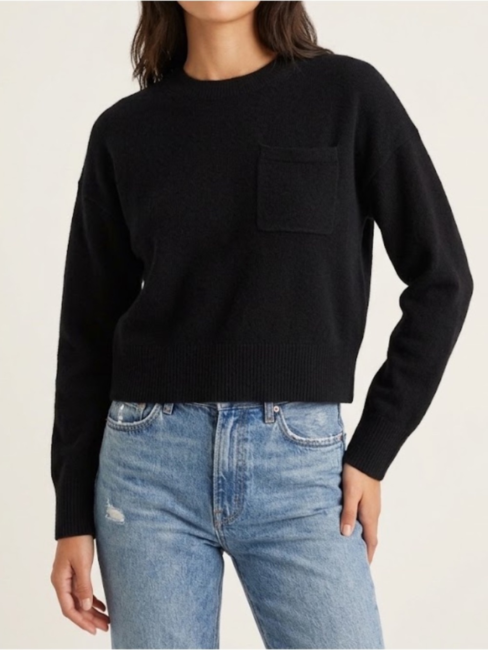 Antonio Melani Black Crewneck Cashmere Cropped Sweater Size XS